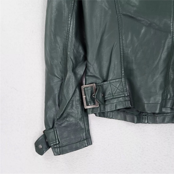 Max Studio Jacket Womens Medium Green Vegan Leather Moto Zip NEW - Picture 12 of 12
